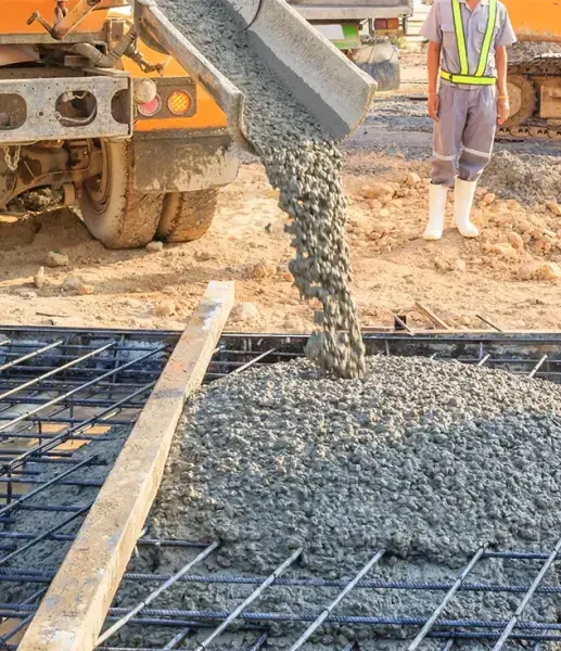 Concrete poured onto a foundation rebar grid